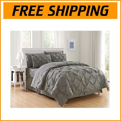 Elegant Pintuck 8-Piece Bed Set with Storage Pockets - Luxury Microfiber Comfort-image