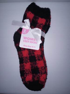 Women Cozy Socks Black/Red Gingham 2 Pack Size 4-1 1 New-image