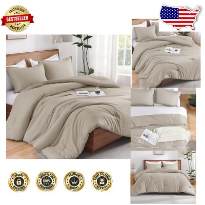 3-Piece Solid Oatmeal King Comforter Set with Cozy Pillowcases - Premium Comfort-image