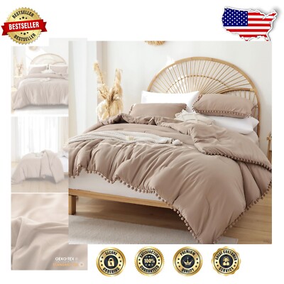 Elegant King Comforter Set - 3-Piece Soft Microfiber Bedding with Tassel Details-image