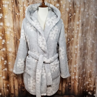 Colsie Gray Snowflake Fuzzy Winter Women's  XS/S Long Sleeve Hooded Tie Robe-image