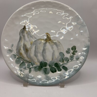 Pier 1 Hushed Harvest 8.5” Plate Earthenware Pumpkin Watercolor Discontined-image