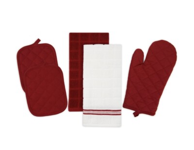 5-piece Kitchen Towel, Oven Mitt & Pot Holder Set (Mainstays Red)-image