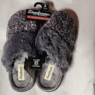 Dearfoams Cozy Chenille Slippers Scuffs Grey Gel Memory Foam  Women's S 5-6-image