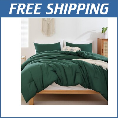 Affordable Full Size Comforter Set in Solid Dark Emerald Green - Stylish & Cozy-image