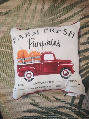 Outdoor Toss Pillows Ivory Farm Fresh Pumpkins/Checkered 16X16X5 Inches Set Of 2-image