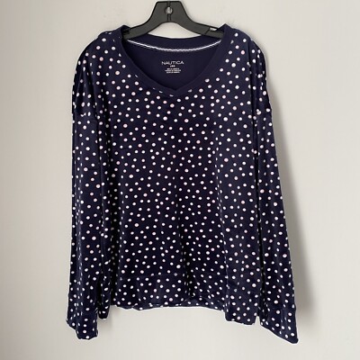Nautica Women’s Polka Dot Soft Cozy Crew Neck Pajama Top-image