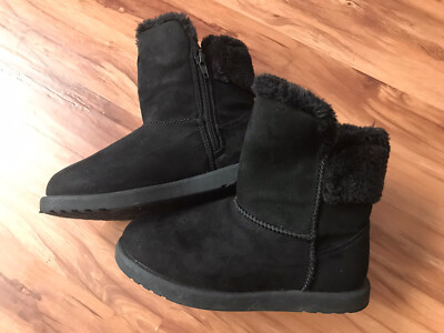 Piper Youth Girls' Cindy Cozy Black Faux Fur Collar Boots - Size 1-image