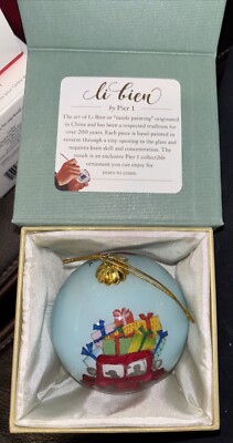 Pier 1 Imports Li Bien 2019 Christmas Ornament Red Truck Hand Painted W/ Box-image