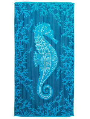 Better Homes & Gardens Coastal Seahorse Striped Cotton-Blend Beach Towel-image
