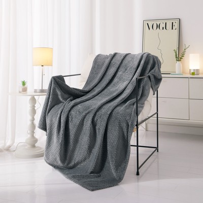 Cozy Textured Plush Throw Blanket, Grey, 50