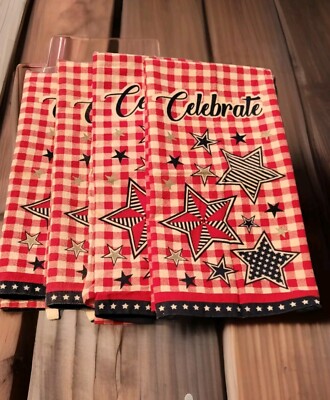 BBQ Mainstay Celebrate Red/White Plaid Kitchen Dish Towel 4 Pack 26x27-image