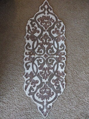 Pier One Beaded Table Runner White Gold Dusty Rose Intricate Classic Design-image