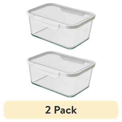 (2 pack) Better Homes & Gardens 14Cup Rectangle Glass Food Storage Container wit-image