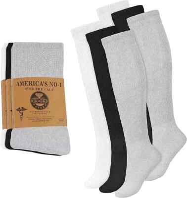 6-12Pairs Men's Diabetic Over The Calf - Knee High Compression Cotton Crew Socks-image