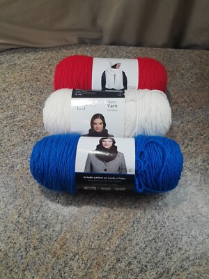 Lot Of 3 Mainstays 100% Acrylic Yarn 7 Oz Ea. Red & blue & White-image