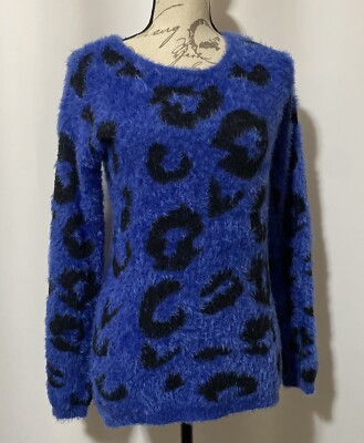 SAY WHAT? Black & Royal Blue Stretch Pullover Sweater Sz Med Super Soft & Cozy-image