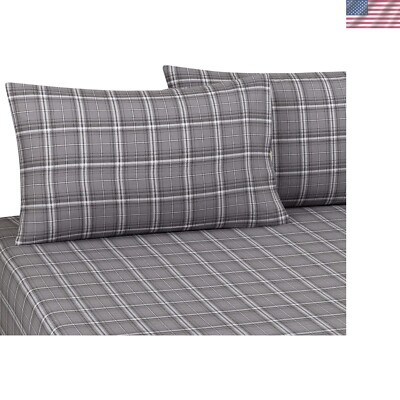 Cozy Up with 2-Pack Grey Plaid Flannel Pillowcases - Machine Washable Comfort-image