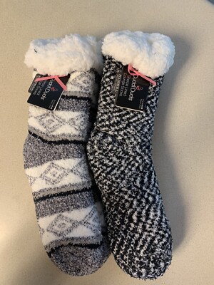 Cuddl Duds Faux Sherpa Cozy Lined Socks Set of 2-Black-One Size A344017 NEW-image