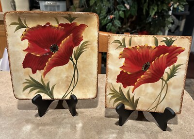 One 8.5” One 7”Poppies Salad Plate,Trivet From Pier One-image