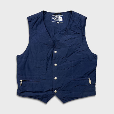 Vintage 80s The North Face Vest Jacket Men Small Blue Rare Quilted USA Button Up-image