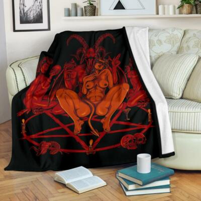 Skull Satanic Baphomet Pentagram Lust God Naughty And Lovin It Cocktail Blanket-image