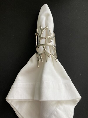 Set Of 4 Pier 1 Metal Napkin Rings Silver Antler Twig Or Coral For Coastal Look-image