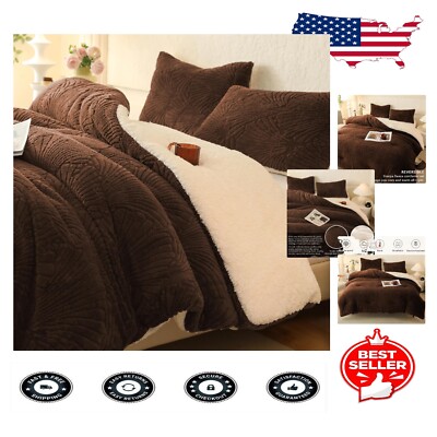 Cozy Sherpa Comforter Set - King Size Seashell Jacquard Style for All Seasons-image