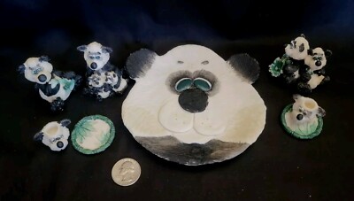 Popular Imports Miniature Mini Panda Bear Tea Set 1997 Animal Design 8 Piece Sb-image