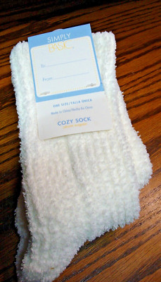 Simply Basic White Cozy Socks~1 Size Tall~Gift Tagged~Gripper Non-Slip~Warm  AA2-image