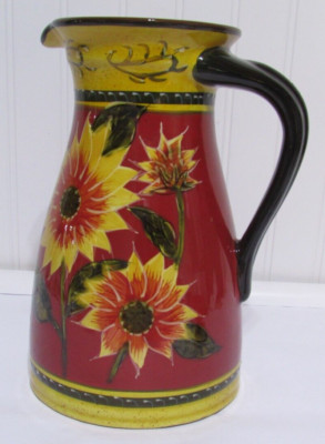 Pier 1   Sunflower   Hand Painted Terra Cotta Two Quart Picher  NWT-image
