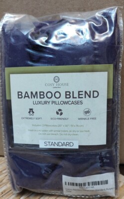 Cosy House Luxury Bamboo Blend Pillowcases (2) Standard Size Purple NEW-image