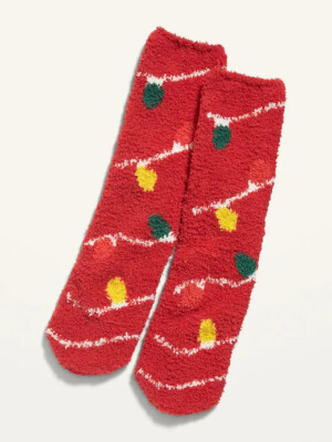 NWT Old Navy Christmas Lights Chenille Fuzzy Cozy Socks for Women NEW -image