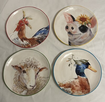 Set of 4 Farm Animals Salad Lunch Dessert Plates 8.5 In From Pier One Imports-image