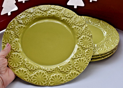 Pier 1 AMADORA Dinner Plates Portugal Earthenware (Set of 4) Hand Painted Olive-image