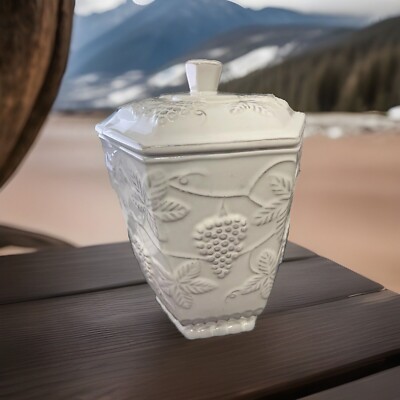 Pier 1 Imports Ceramic Cookie Jar/ Storage Container Grapevine Design-image