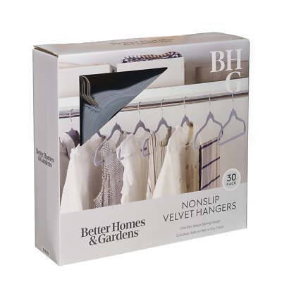 Better Homes & Gardens Velvet Adult Clothing Hangers, 30 Pack, Grey, Non-Slip-image