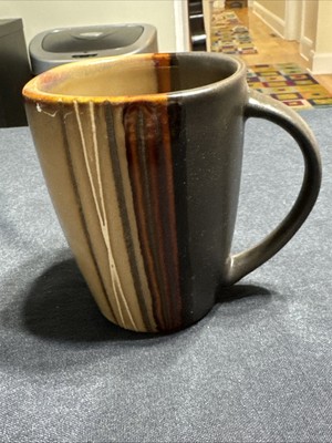 Home Trends Bazaar Tan Brown Stripe Better Homes Gardens Square Coffee Mug Cup-image