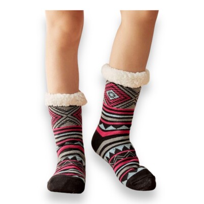 NWOT SHERPA LINED COZY SOCKS GEOMETRIC PRINT BOTTOM GRIP SLIPPER SOCKS GIFT-image
