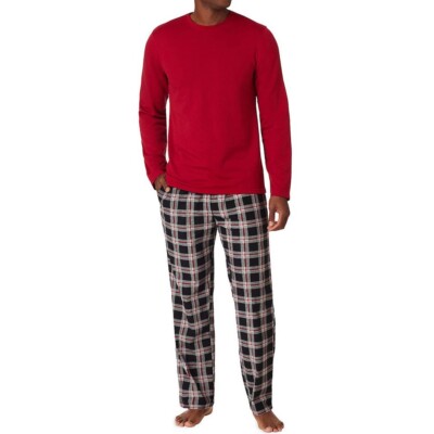 New Men's Cuddl Duds Cozy Relaxed Fit Flannel Lodge Pajama Set Red / Black M-image