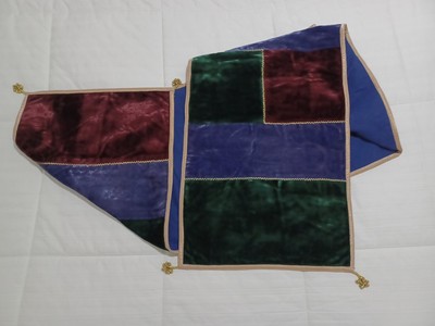 Vtg Pier One Block Patch Table Runner Patchwork Velour 14x72 -image