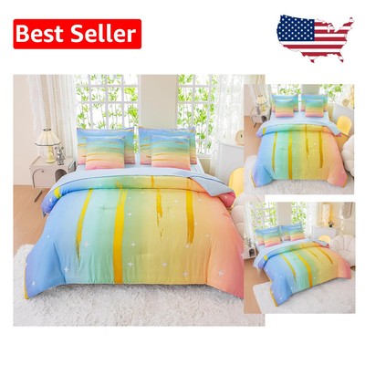 Cozy Kids Twin Bedding Set with Rainbow Comforter & Gold Accents for All Seasons-image