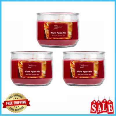 (3 Pack) Mainstays 11.5 Ounce Warm Apple Pie 3-Wick Glass Jar Candle, Scented-image