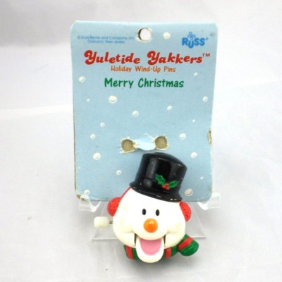 Russ Berrie Yuletide Yakkers Wind Up Snowman Head Holiday Pin Vtg Christmas Card-image