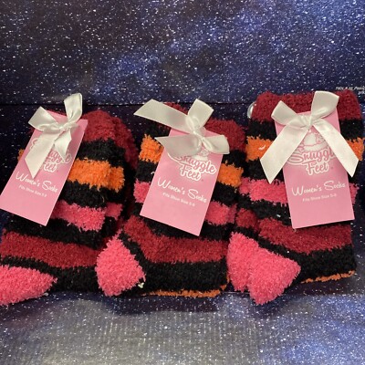 3 X Snuggle Feet Womens Multicolor Soft Cozy & Warm Fuzzy Socks - Size 5/9-image