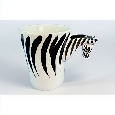 Pier 1 Imports Zebra Mug 3D Head Handle Stoneware Coffee Cup Black White Safari-image