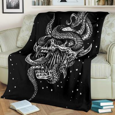 Skull Satanic Serpent With Glowing Eyes Blanket-image