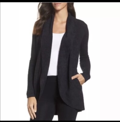 Barefoot Dreams CozyChic Lite Black Long Sleeve Circle Lounge Cardigan Size Med-image