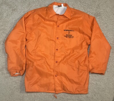 Vintage 80s Orange Windbreaker Jacket Men’s L Button Up Rain Coat Nylon USA-image