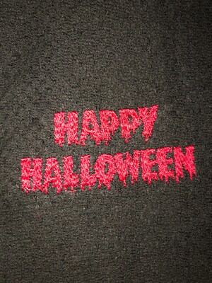 Embroidered  Black Kitchen Hand Towel Happy Halloween RED OOZE Font BS2561-image